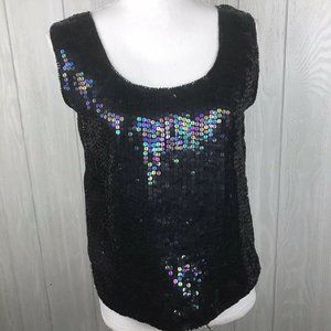Vintage Silk Iridescent Sequin Beaded Tank Top Size Small Elegance By Anujan